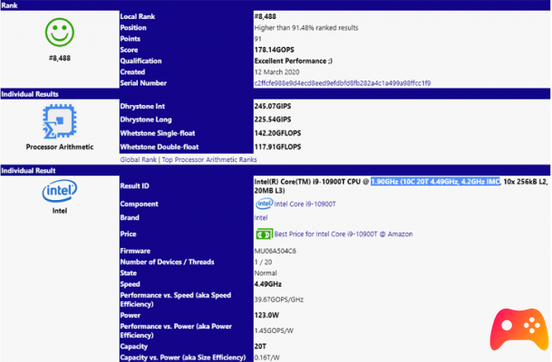 i9-10900T atinge 123 watts no benchmark Sandra