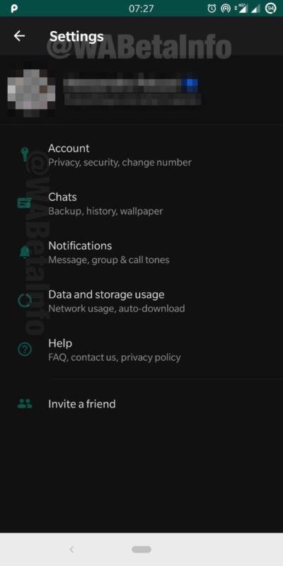 This is the dark WhatsApp theme for Android in the latest beta version of the app