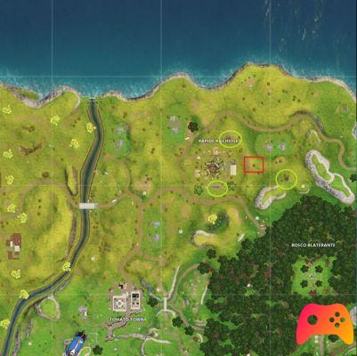 Encuentra el lugar entre Scarecrow, Pink Fireball y Big Screen en Fortnite