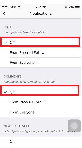 How to enable / disable Instagram notifications