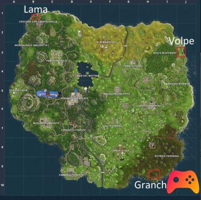 Où trouver le lama, le crabe et le renard à Fortnite