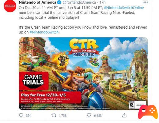 Crash Team Racing gratuitamente no Nintendo Switch